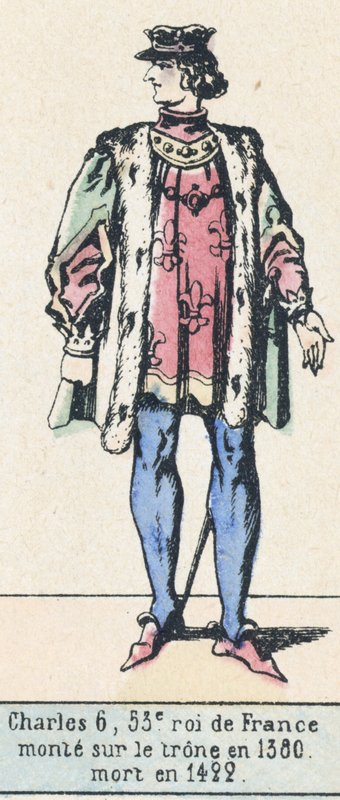 Charles 6, 53. konge av Frankrike, besteg tronen i 1380, døde i 1422 (farget gravering) av French School
