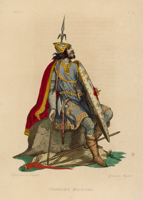 Charles Martel (farget gravering) av French School