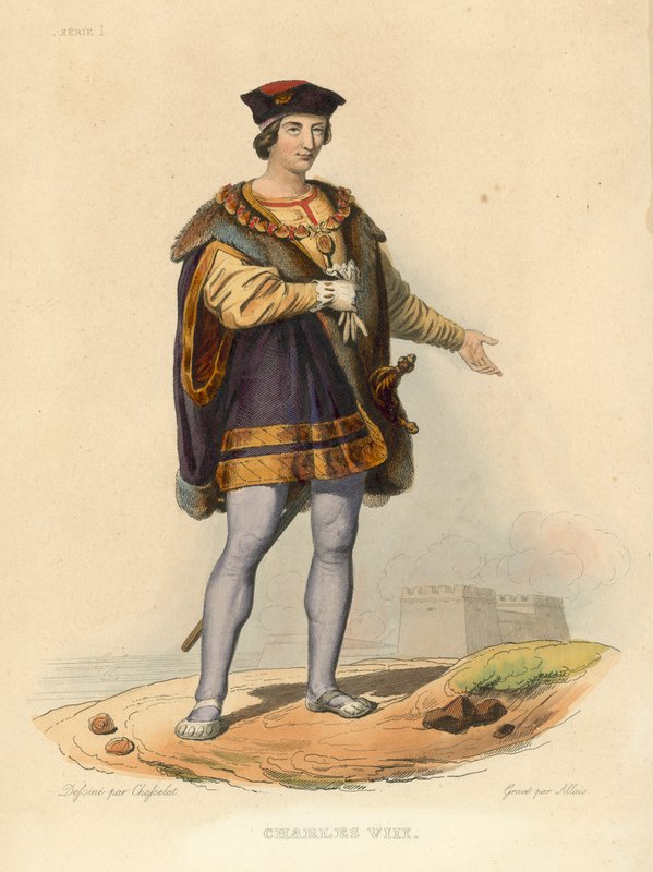 Charles VIII (farget gravering) av French School