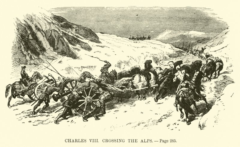 Karl VIII krysser Alpene av French School