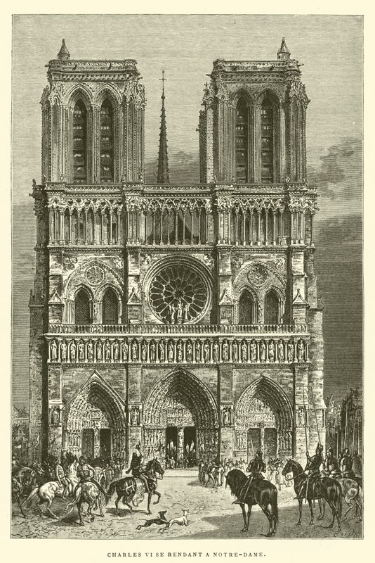Charles VI skal til Notre-Dame (gravering) av French School