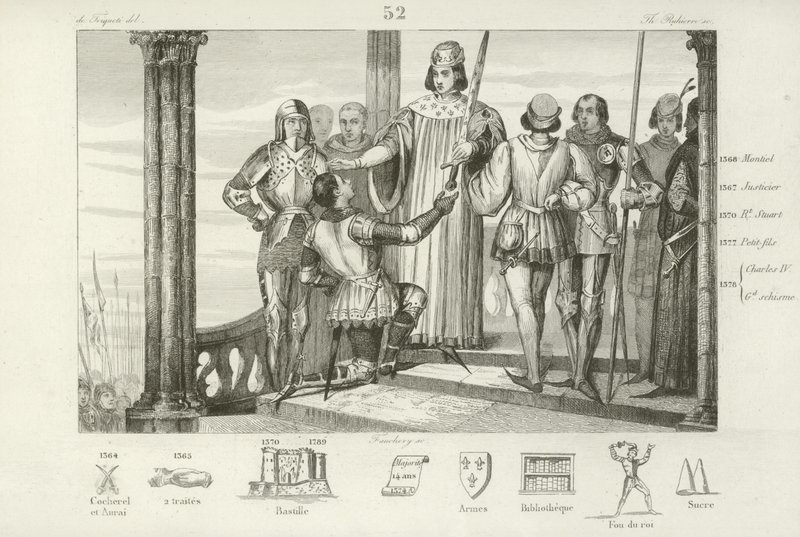 Charles V av Frankrike tilbyr Bertrand Duguesclin sverdet til konstabel av Frankrike av French School