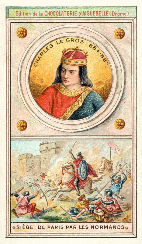 Karl den tykke og beleiringen av Paris av vikingene, 885-886 (chromolitho) av French School