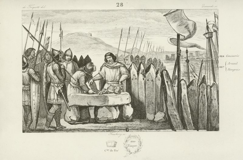 Karl den tykke betaler vikingene 700 sølvstykker for å forlate deres beleiring av Paris, 886 av French School