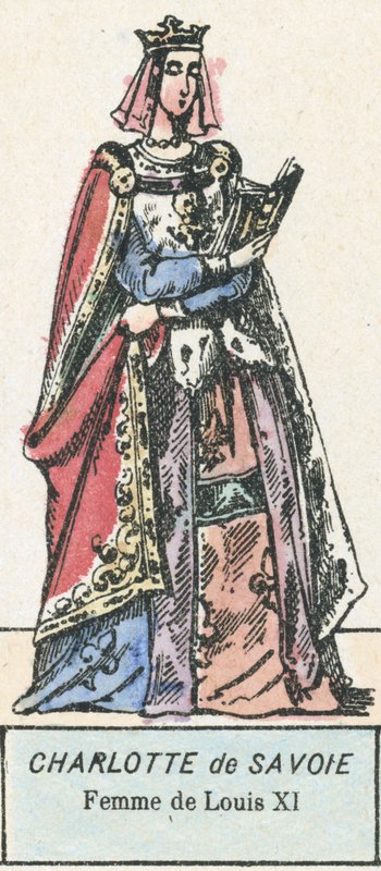 Charlotte av Savoy, kone til Louis XI (farget gravering) av French School
