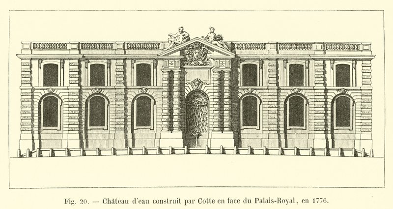 Vanntårn bygget av Cote overfor Palais-Royal, i 1776 av French School