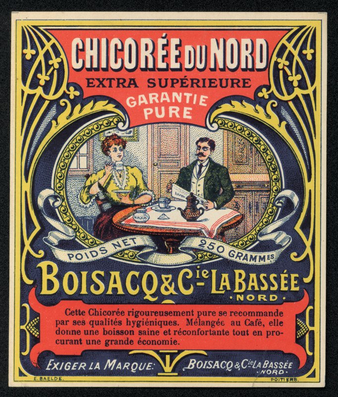 Chicoree du Nord, Boisacq og Cie la Bassee, annonse (farge litho) av French School