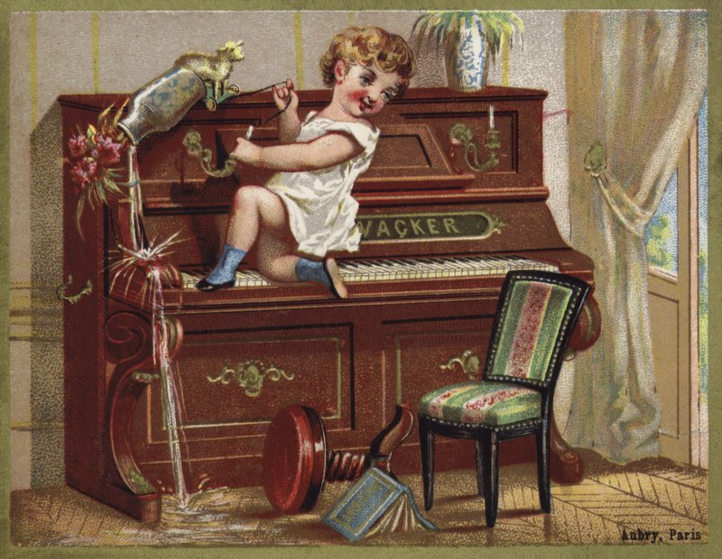 Barn som spiller på et piano av French School