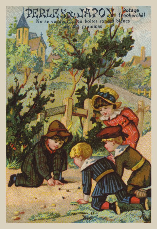 Barn som spiller klinkekuler (chromolitho) av French School