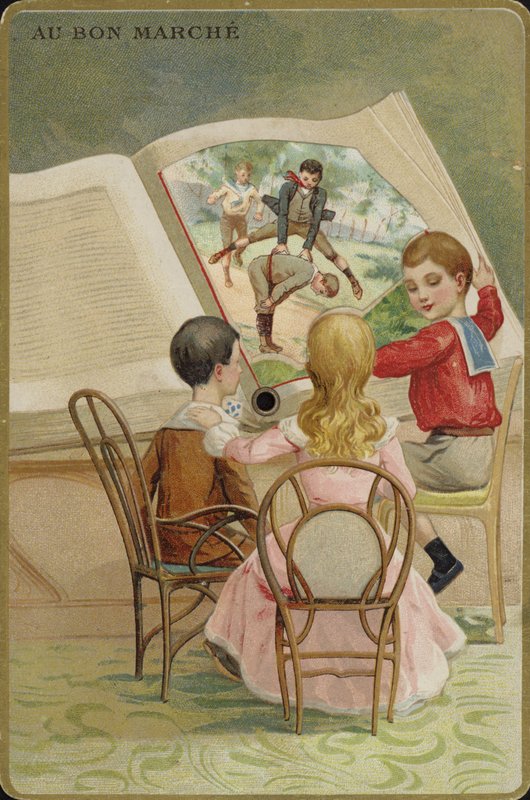 Barn som leser overdimensjonert bok av French School