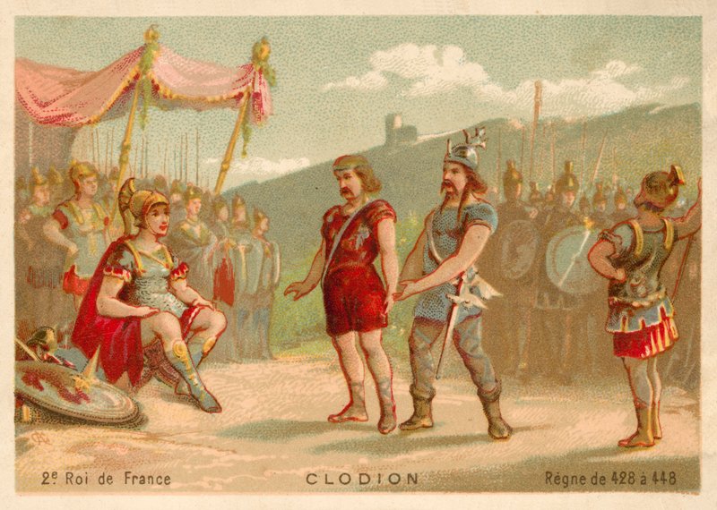 Chlodio, kongen av de saliske frankerne (chromolitho) av French School