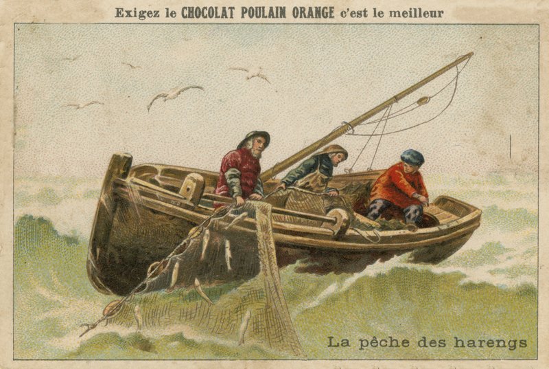 Sjokolade Poulain Orange handelskort av French School