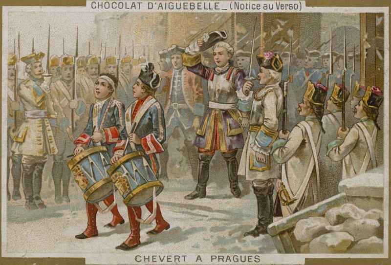 Chocolaterie dAiguebelle handelskort med et bilde av Francois de Chevert av French School