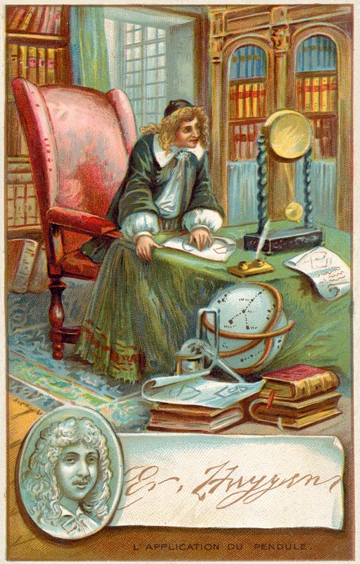 Christiaan Huygens , nederlandsk matematiker og vitenskapsmann (chromolitho) av French School