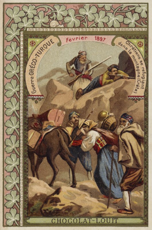 Kristne søker tilflukt i fjellene på Kreta, gresk-tyrkisk krig, februar 1897 av French School