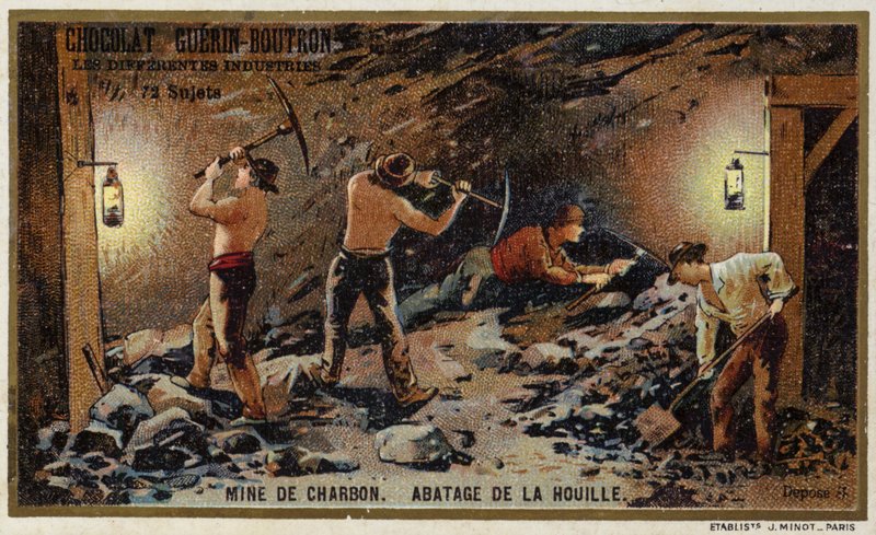 Kullgruve. Hugging av kull ved kullflaten (chromolitho) av French School