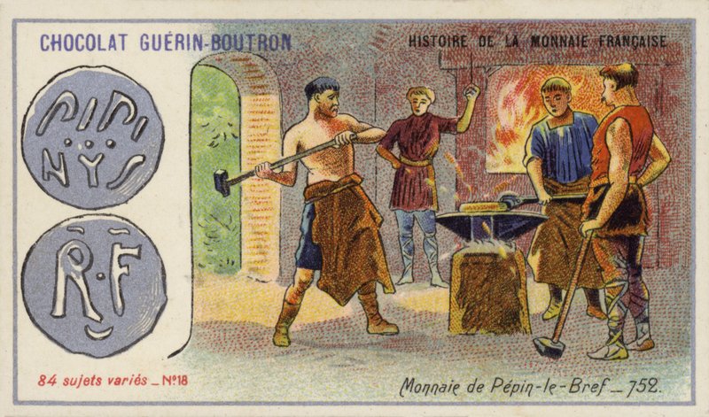 Mynter av Pepin den korte, 752 (chromolitho) av French School