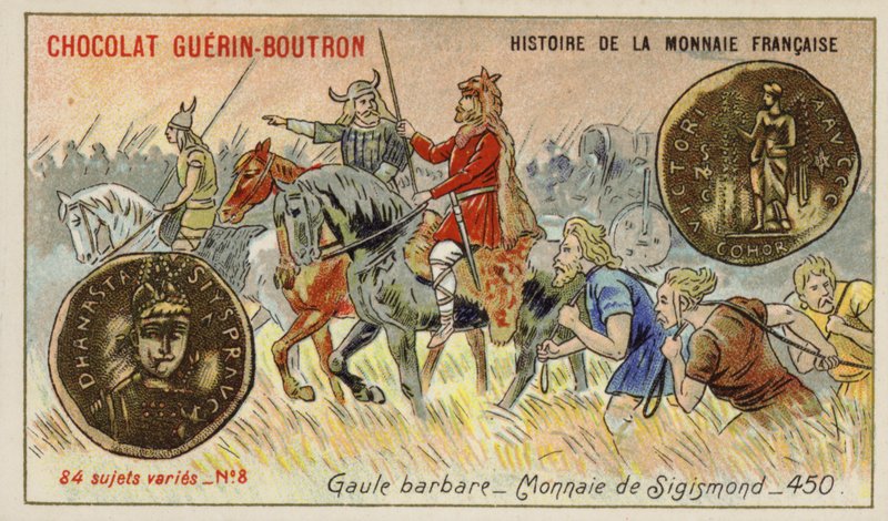 Mynter av Sigismond, Barbarian Gallia, 450 (chromolitho) av French School