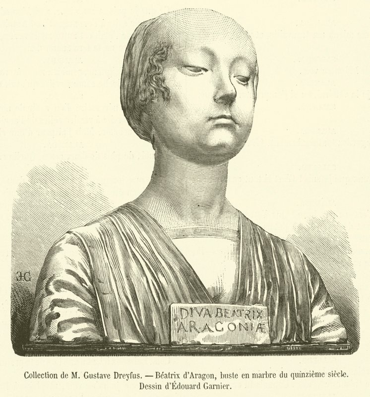 Samling av M Gustave Dreyfus, Beatrix av Aragon, marmorbyste fra det femtende århundre (gravering) av French School