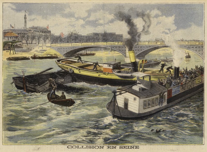 Kollisjon på elven Seinen, Paris, 1897 av French School