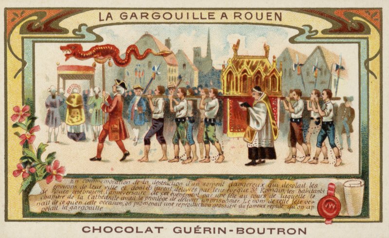 Til minne om befrielsen av Rouen fra Gargouille av St Romanus (chromolitho) av French School