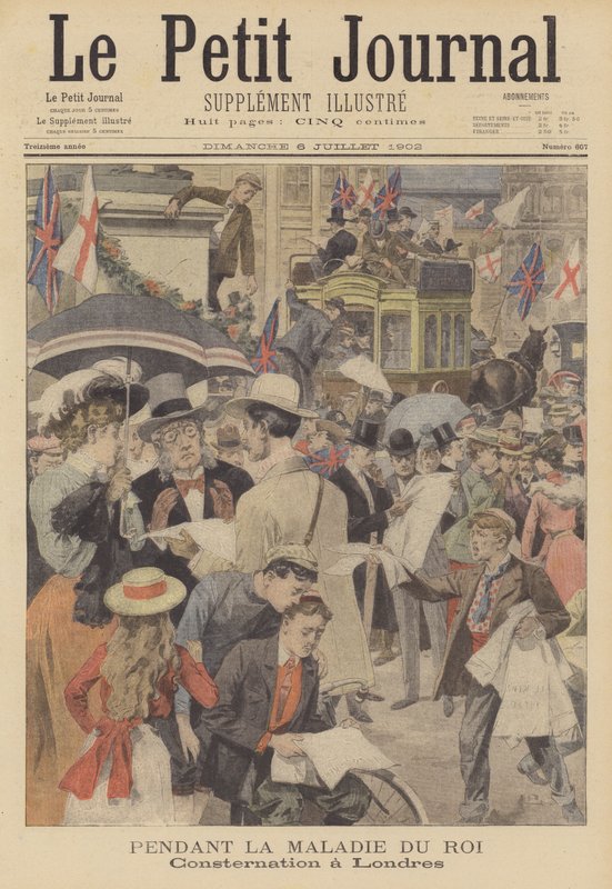 Bekymring i London over kong Edward VIIs sykdom (fargelitografi) av French School