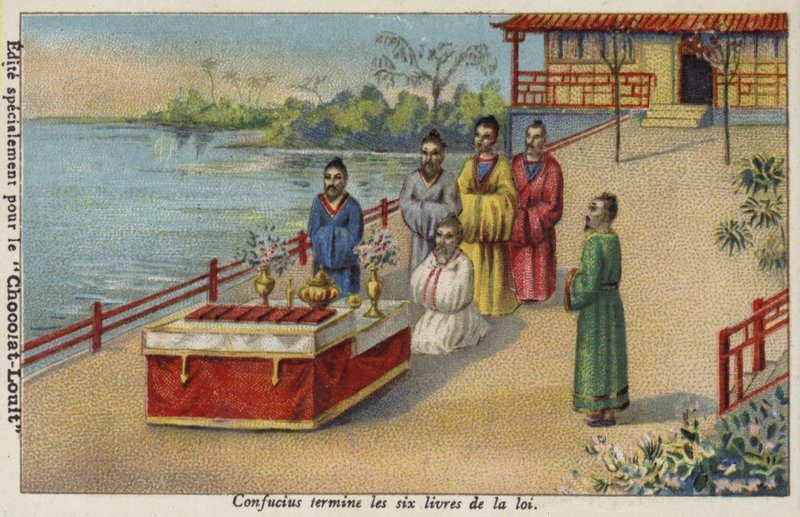 Confucius fullfører de seks lovens bøker, Kina av French School