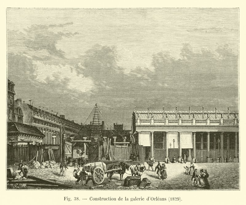 Bygging av Orleans Gallery, 1829 av French School