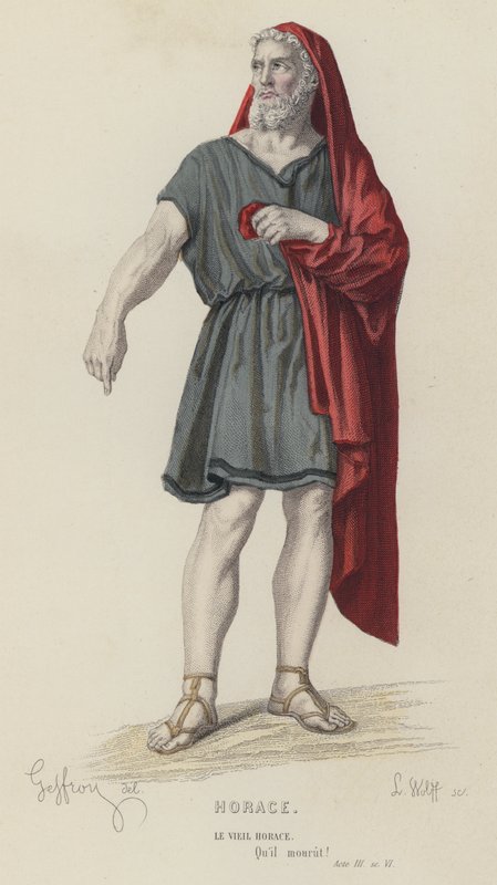 Corneille, Horace, akt III, Sc VI (farget gravering) av French School
