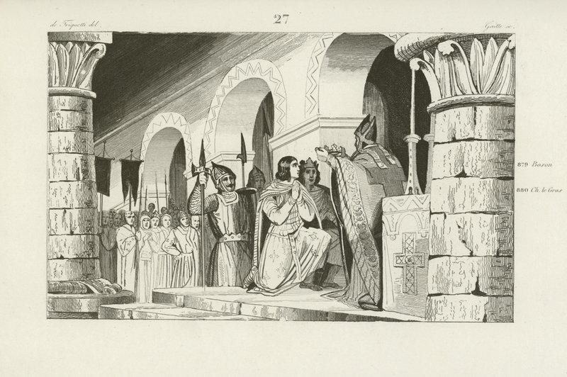 Kroningen av Louis III og Carloman som konger av Vest-Francia, 879 av French School