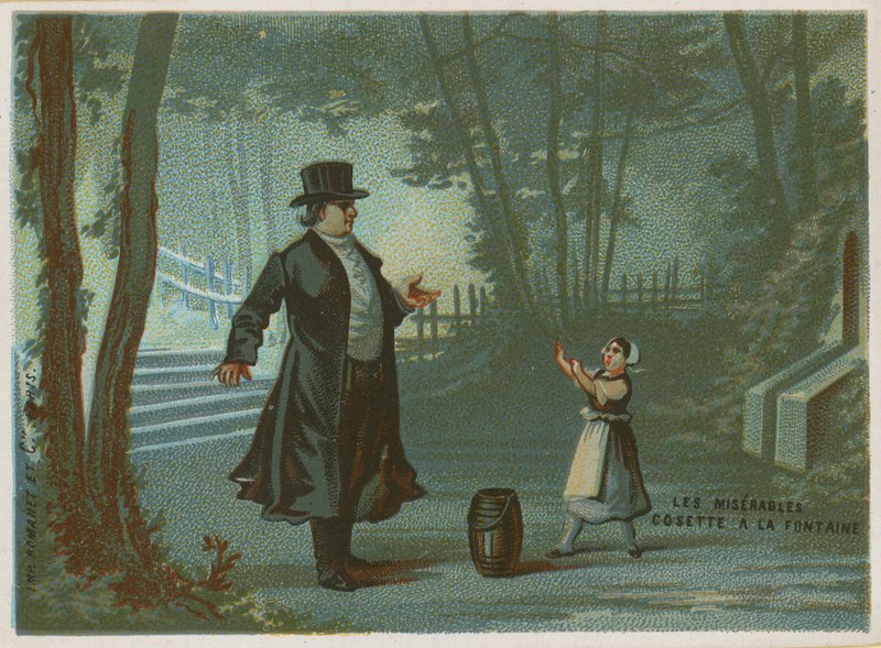 Cosette ved fontenen; scene fra Les Miserables av Victor Hugo av French School