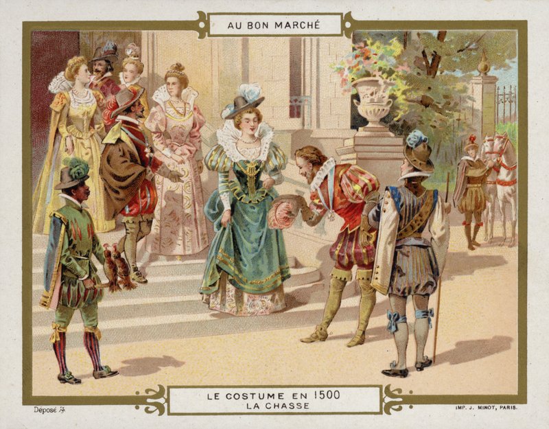 Kostyme i 1500 - jakt (chromolitho) av French School