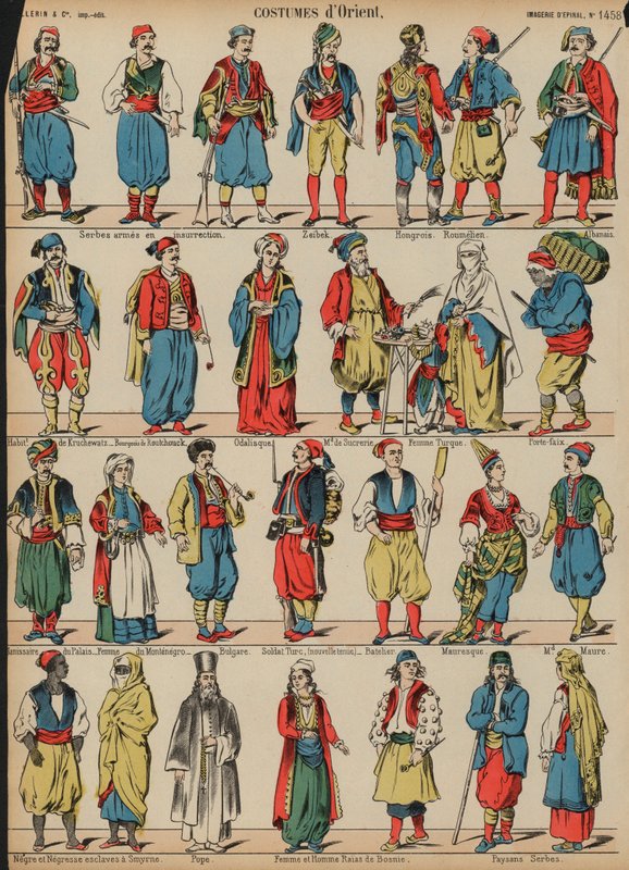 Kostymer på Balkan (farget gravering) av French School