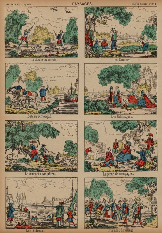 Landlige scener (farget gravering) av French School