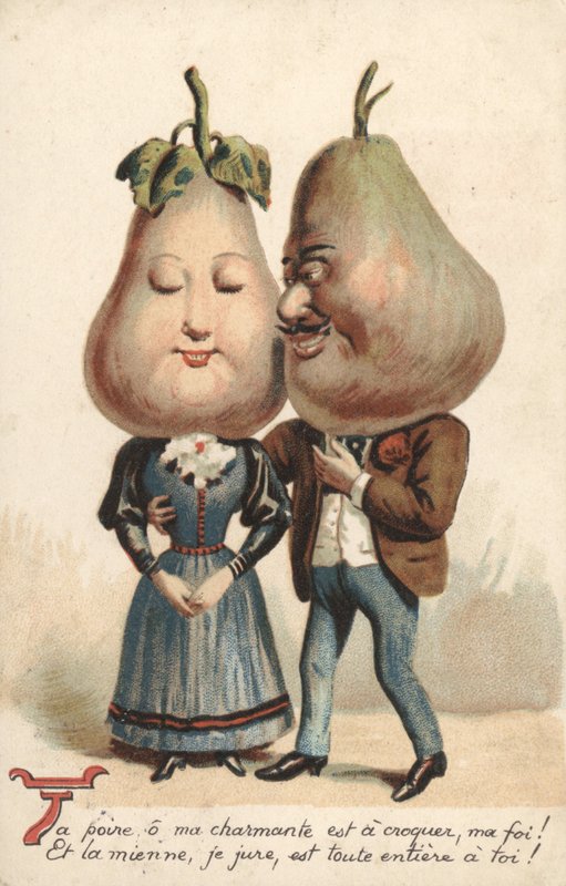 Par med pærehoder (farge litho) av French School