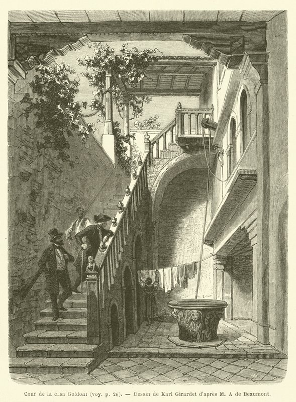 Gårdsplassen til casa Goldoni (gravering) av French School