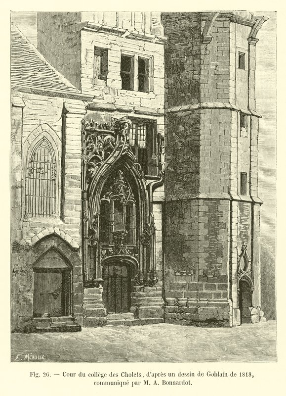 Gårdsplassen til college of Cholets, etter en tegning av Gobelin fra 1818, formidlet av MA Bonnardot av French School