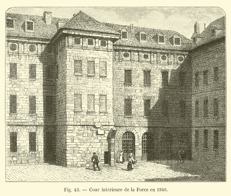 Den indre gårdsplassen til La Force i 1840 av French School
