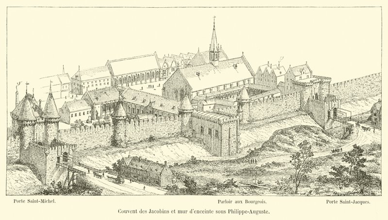 Jacobinernes kloster og innhegningsmur under Philippe-Auguste av French School