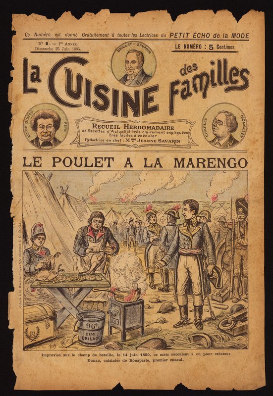 Skapelsen av kylling Marengo (farget gravering) av French School