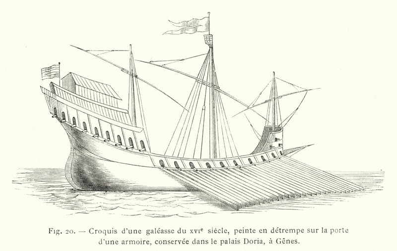 Skisse av en bysse fra 1500-tallet, temperamaleri på døren til et skap, bevart i Doria-palasset, i Genova (gravering) av French School