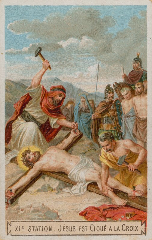 Korsfestelse: Jesus blir naglet til korset. Den ellevte korsstasjonen av French School