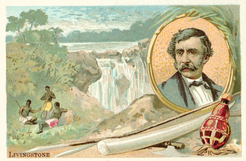 David Livingstone , skotsk misjonær og oppdagelsesreisende (chromolitho) av French School