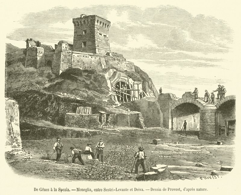 De Genes i La Spezia, Moneglia, mellom Sestri-Levante og Deiva (gravering) av French School
