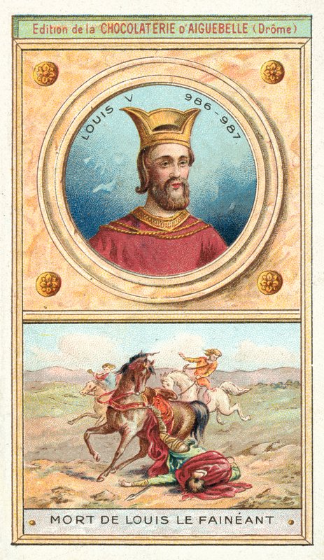 Død av Louis V av Frankrike, 987 (chromolitho) av French School