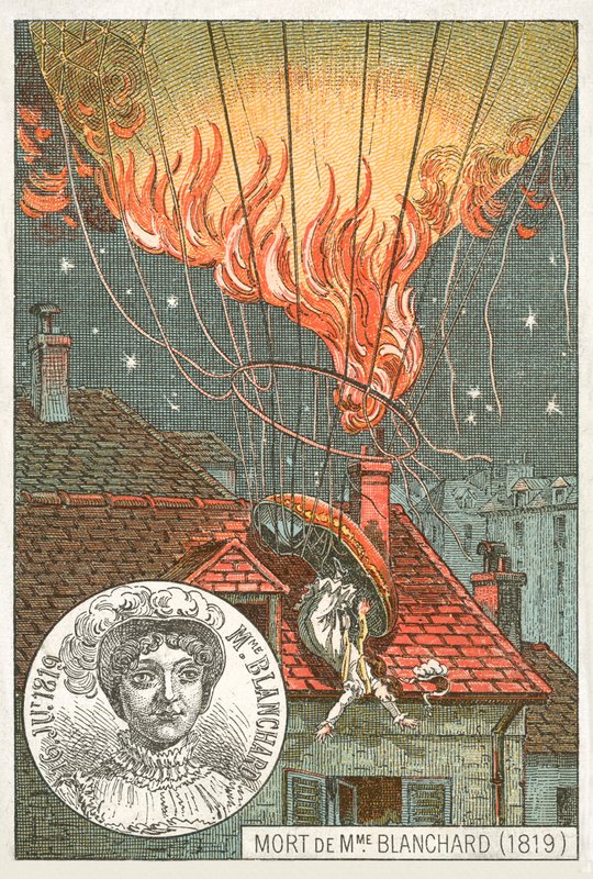 Ballongfareren Sophie Blanchards død, 1819 av French School