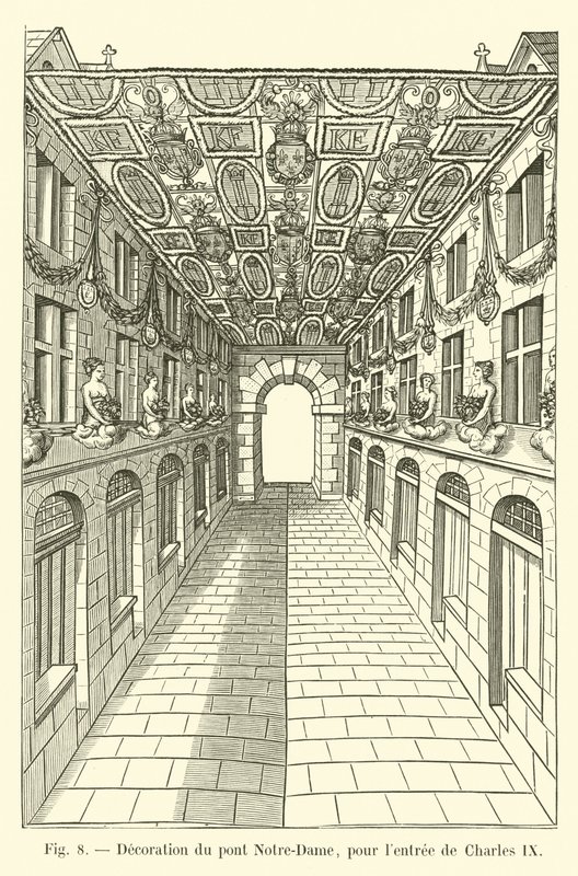 Dekorasjon av Notre-Dame-broen, for inngangen til Charles IX av French School