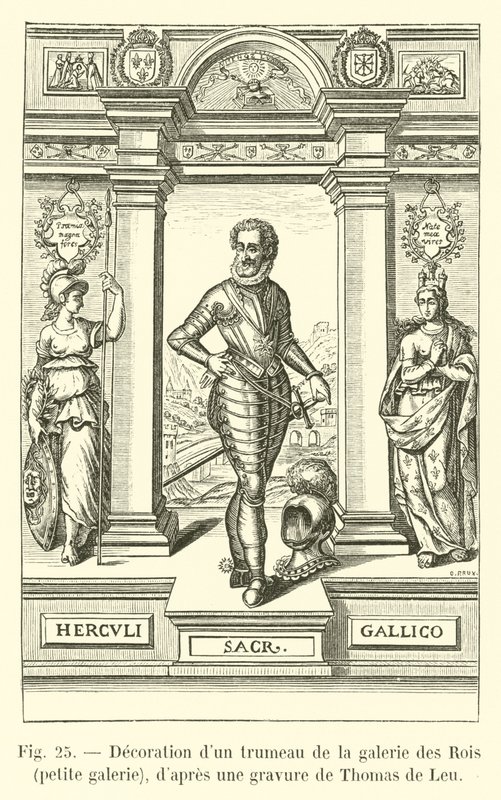 Dekor av et trumeau i Galerie des Rois, lite galleri, etter en gravering av Thomas de Leu av French School
