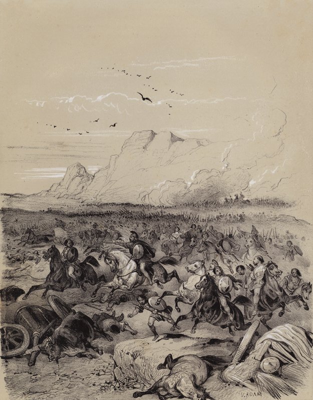 Nederlag av den invaderende Cimbri av den romerske general Gaius Marius i slaget ved Vercellae, Italia av French School