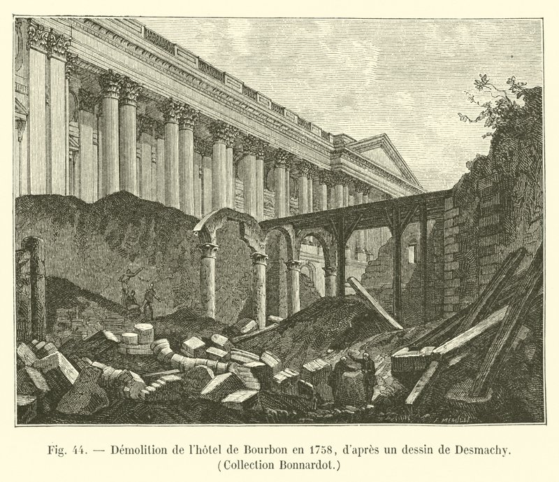 Riving av Hôtel de Bourbon i 1758, etter en tegning av Desmachy, Collection Bonnardot av French School